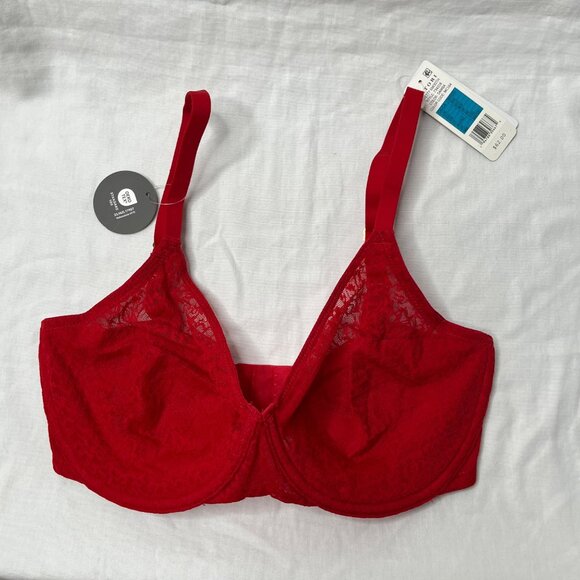 Natori Pretty Smooth Seamless Samba Red Lace Underwire Bra 30DDD - Picture 2 of 8